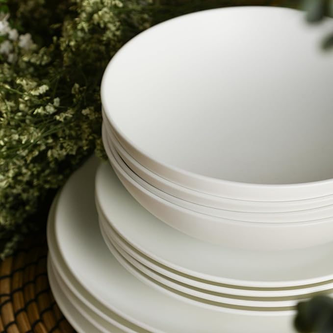 Stone Lain Taglio 12-Piece Dinnerware Set Bone China Matte White