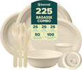 BOSNAL 10 inch &amp 7 inch Round Plates 10 inch Oval Plates 32 oz Bowls &amp 8 oz Cups with Lidss &amp Cutlery – 100% Plant-Based Bagasse Eco-Friendly Compostable Microwave Safe Durable Dinne