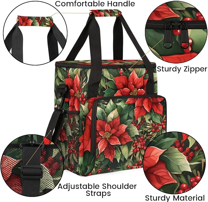 Holly Berry Flowers Coffee Maker Carrying Bag Dreamy Flowers Travel Storage Bag Compatible with K-Mini or K-Mini Plus Single Serve Coffee Brewer Carrying Case with Multiple Pockets &amp Shoulder St
