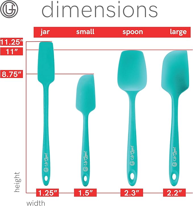 UpGood Silicone Spatula Set 600°F - High Heat Resistant Nonstick Small and Large Kitchen Spatulas - Flexible BPA Free Professional Grade Cookware - Utensils for Cooking Baking Mixing(4 Pcs Teal)