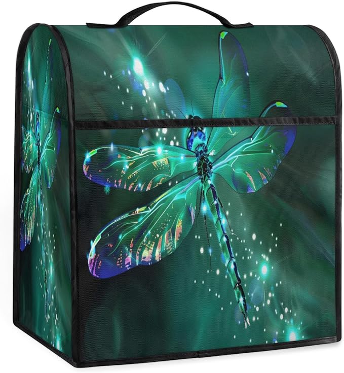 cfpolar Kitchen Aid Mixer Cover Compatible with 6-8 Quarts Vintage Green Dragonfly Stand Mixer Cover Kitchen Aid Mixers Accessories Appliance Organizer Bag Dust Covers with Zipper Pocket