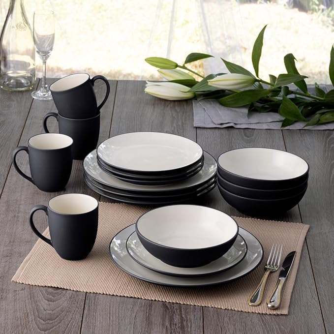 Noritake Colorwave Graphite 16-Piece Coupe Set Service for 4 in Black/Graphite