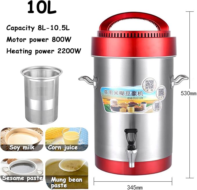 Fully Automatic Breakfast Shop Soy Milk Machine Large Capacity Large Filter-Frees Grain Soy Milk Machine Commercial Rice Cereal Machine (10L)