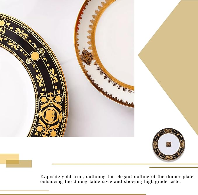 16 pieces ceramic plate set with gold thread luxury dinnerware set for 4 black and gold gilded dishes sets for anniversary gathering celebration formal event