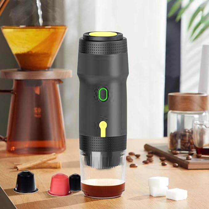 Portable Capsule Coffee Maker 60Ml Electric Cordless Espresso Maker Fast Heating Electric Coffee Maker for Camping Travel Hiking Office. (with USB + Car Charger)B