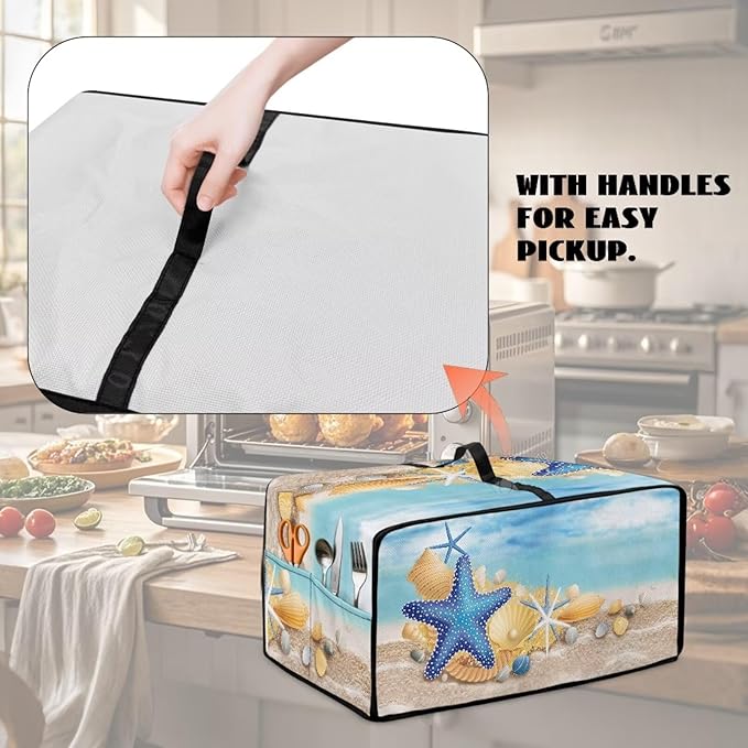 Toaster Oven Cover with Storage Pockets Fits Machines Up to 18.5x14.5x9 Convection Toaster Oven Covers for Family Kitchen Essential Starfish