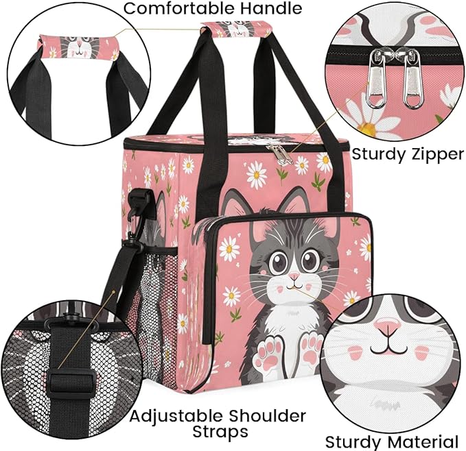Cat and Daisy Coffee Maker Carrying Bag for Keurig K-Mini or K-Mini Plus Storage Portable Coffee Maker Travel Bag