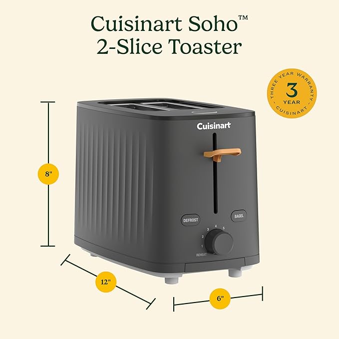 Cuisinart Soho™ Collection 2-Slice Toaster 7 Toaster Setting Defrost Reheat and Bagel Setting Convenient Rear Cord Storage Black CPT-7BK