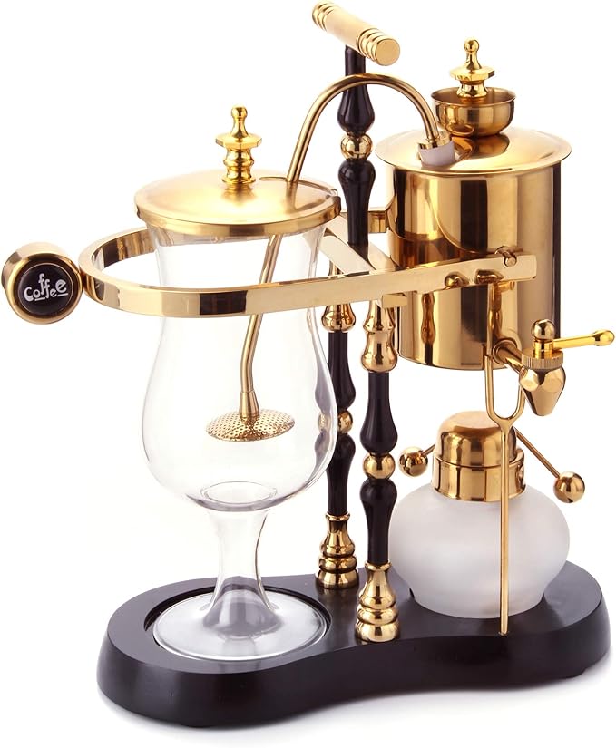 Diguo Belgian/Belgium Family Balance Siphon/Syphon Coffee Maker Elegant Double Ridged Fulcrum with Tee Handle (Egyptian Black &amp Gold)