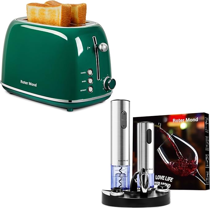 Roter Mond Retro 2 Slice Toaster + Electric Wine Opener Set for Merry Christmas