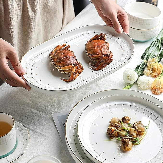 Dinnerware Sets Dish SetHigh-End Dinner SetCeramics Dinner Sets40 Pieces Light Luxury Steak Plate Dessert Dish and Coffee Cup | Porcelain