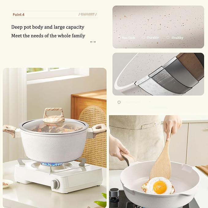 Pots and Pan Set Non Stick Cookware Set 5pcs Non-Stick Kitchen Set Induction Cookware Non-Toxic Granite Cooking Set Multi-Purpose for Home use