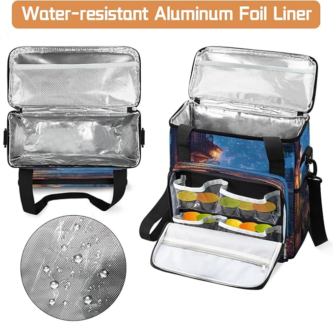 Light Night Scene Cat Coffee Maker Carring Bag Travel Carrying Storage Tote Bag Compatible with Keurig K-Mini or K-Mini Plus Portable Single Serve Coffee Brewer Case with Pockets for K-cup Pods