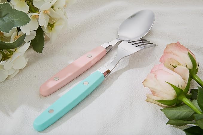 ANNOVA Silverware Set Retro/Rivet Colorful Stainless Steel Tableware Kitchen Flatware Set Utensils Includes Dinner Knives Forks Spoons Salad Forks &amp Dessert Spoons (Pastel Mix 20 Pieces)