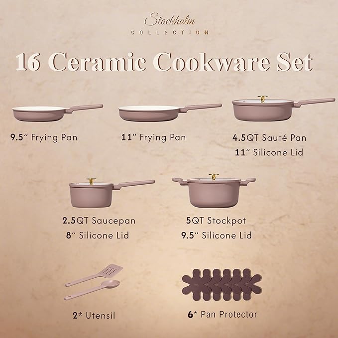 CAROTE Ceramic Cookware Set Pots and Pans Set Non stick 16-Piece Induction Cookware Non toxic Healthy Non Stick Kitchen Cooking Set with Frying Pans SetLarge Capacity Soup Pot