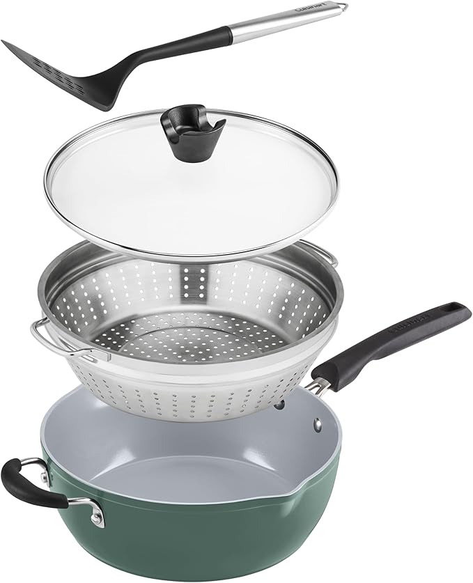 Cuisinart Preferred Pan 4-Pc Set - Sensible Sage Green (4.5 Qt. Multi-Purpose Pan w/Cover Steamer Slotted Turner)