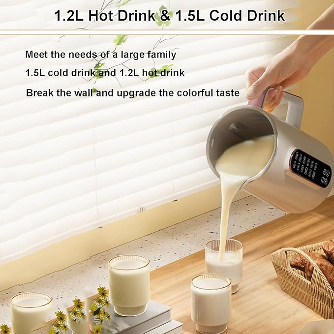 Soy Milk Maker 12h Reservation Plant Milkmaker Electric Kettle With Six Preset Functions And Led Display Tea Milk Machine Blender One Button Use (With 2 Cups)