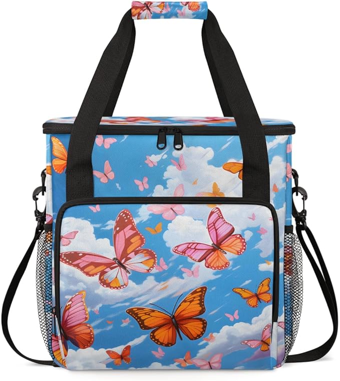 Abstract Butterfly Coffee Maker Carrying Bag Colorful Butterfly Travel Storage Bag Compatible with K-Mini or K-Mini Plus Single Serve Coffee Brewer Carrying Case with Pockets &amp Shoulder Strap