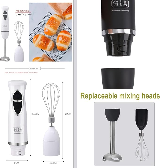 Handheld Immersion Blender 4-in-1 Kitchen Essentials - 2-Speed Electric Whisk with Egg-Beater Muddler Cuisine Cup Chopped Meat Bowl for Sauces and Soups