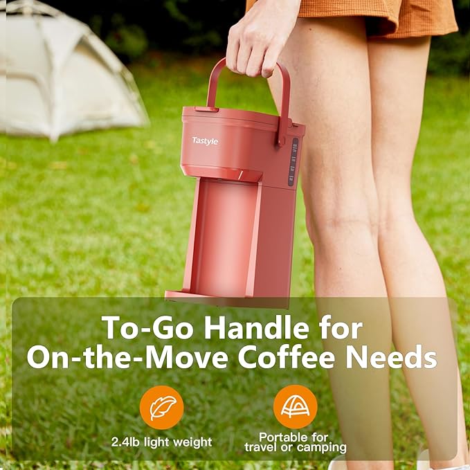 Single Serve One Cup Coffee Maker for K Cups and Grounds Mini Coffee Maker with Portable Handle 6 to 12 Oz Brew Size for Travel Camping Office RV and Dorm 120V Salmon Pink