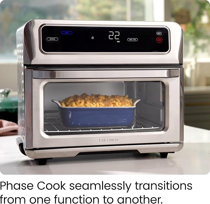 CHEFMAN Air Fryer Toaster Oven XL 20L Healthy Cooking &amp User Friendly Countertop Convection Bake &amp Broil 9 Cooking Functions Auto Shut-Off 60 Min Timer Nonstick Stainless Steel Shade Sel