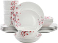 Elama Tamara 24 Piece Cherry Blossom Porcelain Dinnerware Set Service for 6 in White and Pink