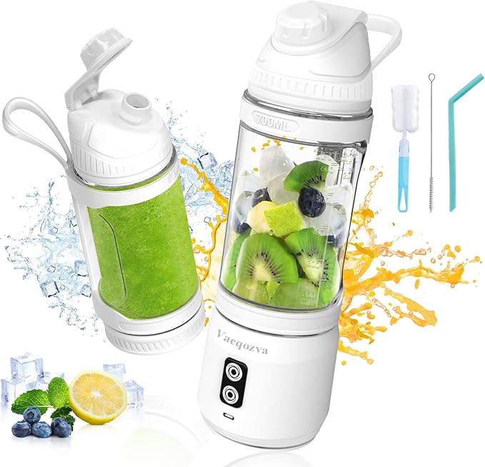 Vaeqozva 700ml Portable BlenderPersonal Blender USB Rechargeable for Shakes and SmoothiesWHITE 98x98x326mm