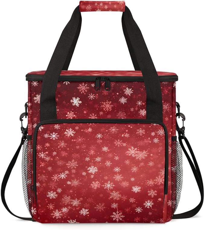Abstract Snowflakes Christmas Coffee Maker Carrying Bag Travel Storage Bag Compatible with K-Mini or K-Mini Plus Single Serve Coffee Brewer Carrying Case with Multiple Pockets &amp Shoulder Strap