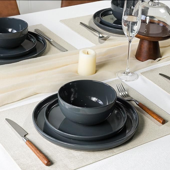Kitchen Plates and Bowls Set Dinner Set for 4 Handpainted Dinner ware Sets Microwave Safe Plates and Bowls Sets Stone Plate Scratch Resistant (Laguna Dawn)