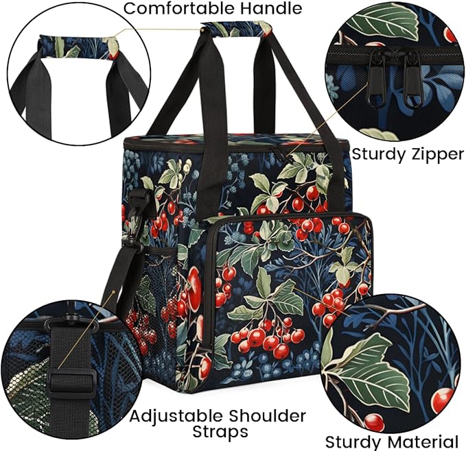 Christmas Holly Leaves Coffee Maker Carrying Bag Watercolor Holly Travel Storage Bag Compatible with K-Mini or K-Mini Plus Single Serve Coffee Brewer Carrying Case with Pockets &amp Shoulder Strap