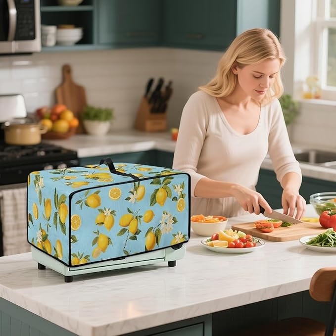 Doojoayie 8 Slice Toaster Oven Covers for Kitchen Counter Toaster Cover 22.5x18.5x 13 Small Appliance Dust Protector Kitchen Decoration Gifts for Women Lemen Print