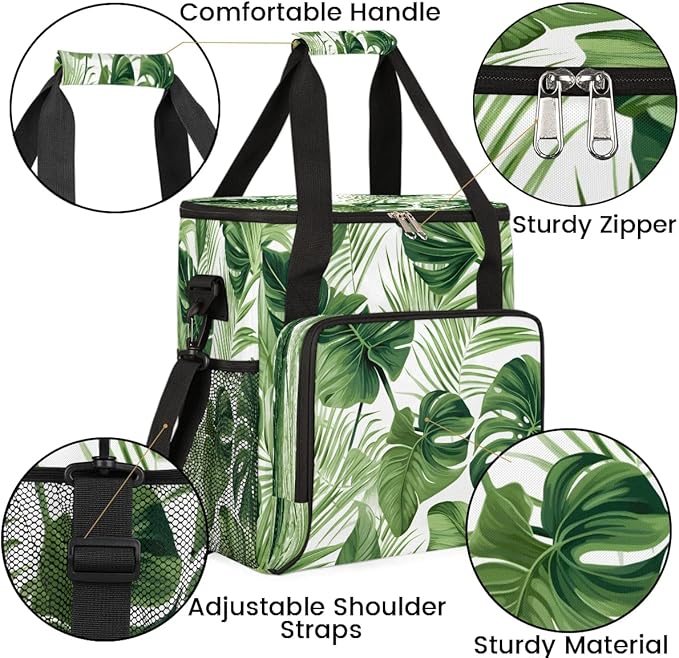 Tropical Palm Fern Leaves Coffee Maker Carrying Bag Compatible with K-Mini or K-Mini Plus Portable Single Cup Coffee Maker Case with Pockets for K Cup Pods