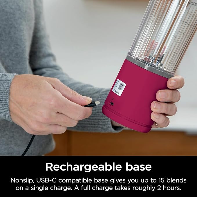 Ninja Blast 16 oz. Personal Portable Blender with Leak Proof Lid and Easy Sip Spout Perfect for Smoothies Cordless USB-C Rechargeable Dishwasher Safe Parts (Renewed) (Cranberry Red)