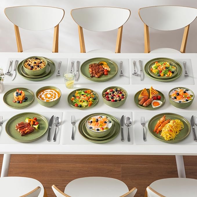 vancasso ZERMATT Stoneware Plates and Bowls Sets for 6 18 Pieces Dinnerware Set for Kitchen Chip Resistant Reactive Glaze Dishes Dishwasher &amp Microwave Safe Green