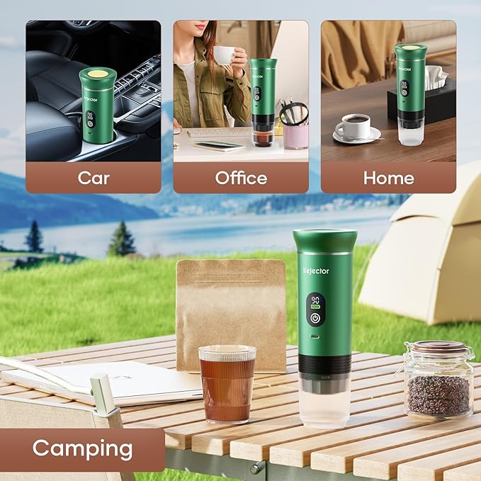 kejector Portable Coffee Maker Espresso Machine for Travel Nano Car Coffee Maker Compatible with Ground Coffee &amp Capsule for RV Hiking Camping Office Travel Espresso Maker Electric Green