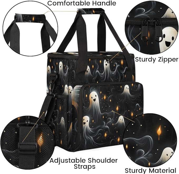 Cute Halloween Ghosts Coffee Maker Carrying Bag Portable Travel Storage Tote Bag Compatible with K-Mini or K-Mini Plus Single Serve Coffee Brewer Carrying Case with Multiple Pockets &amp Shoulder S