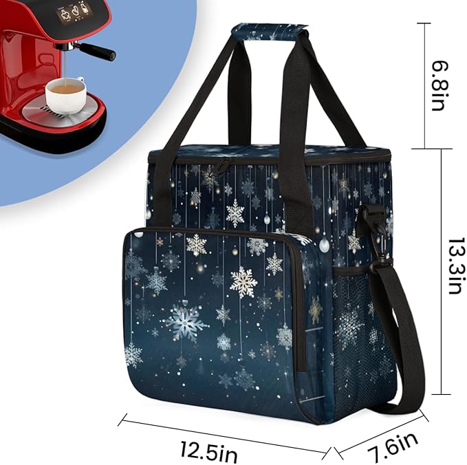 Christmas Snowflakes Coffee Maker Carrying Bag Watercolor Snowflakes Travel Storage Bag Compatible with K-Mini or K-Mini Plus Single Serve Coffee Brewer Carrying Case with Pockets &amp Shoulder Str