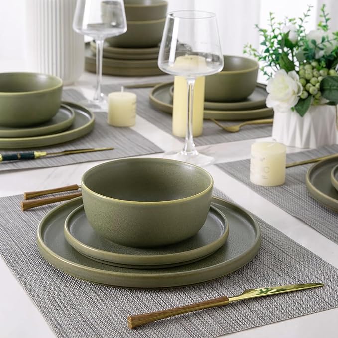 AmorArc Stoneware Dinnerware Sets for 6Reactive Ceramic Plates and Bowls SetHighly Chip and Crack Resistant | Dishwasher &amp Microwave Safe | Round Dishes Set Service for 6 (18pc)