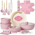 Umite Chef Pots and Pans Set Non Stick 21 pcs Nonstick Ceramic Cookware Set RV Kitchen Cooking Set with Detachable Handles Oven Safe Induction Cookware Stackable Pink PFAS PFOA &amp PTFE Free