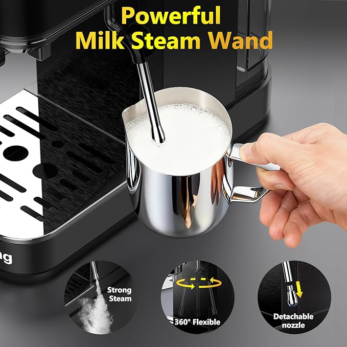 Espresso Machine 20 BarTouch Screen Espresso Maker with Steam Milk FrotherCompact Stainless Steel Coffee Machine for Cappuccino Latte Americano Espresso CoolGift for Coffee LoversBlack
