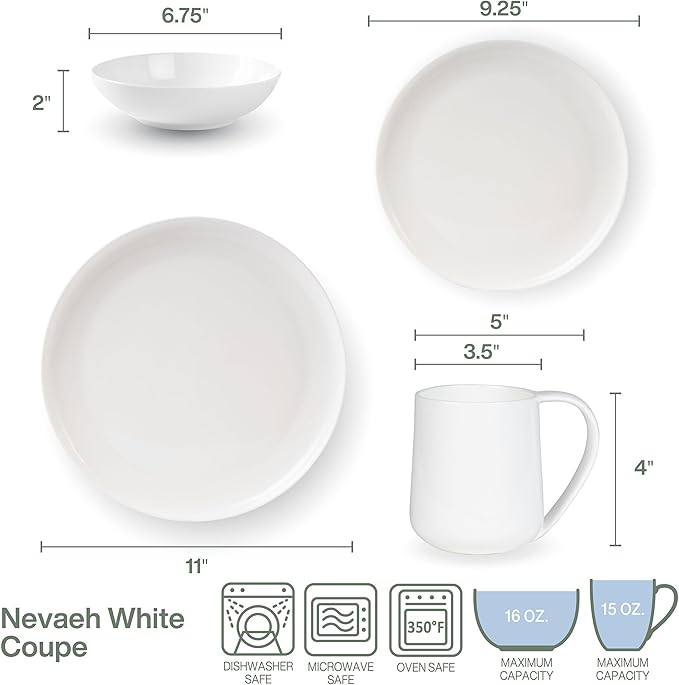 Everyday White by Fitz and Floyd Nevaeh Coupe 16 Piece Dinnerware Set Service for 4
