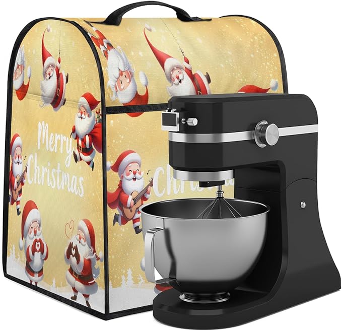 cfpolar Kitchen Aid Mixer Cover Compatible with 6-8 Quarts Christmas Cute Santa Claus Xmas Stand Mixer Cover Kitchen Aid Mixers Accessories Appliance Organizer Bag Dust Covers with Zipper Pocket