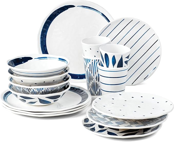 Lenox 895323 Blue Bay Melamine 16-Piece Dinnerware Set Lightweight Melamine Material