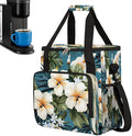 White Flowers Coffee Maker Carring Bag Travel Carrying Storage Tote Bag Compatible with Keurig K-Mini or K-Mini Plus Portable Single Serve Coffee Brewer Case with Pockets for K-cup Pods