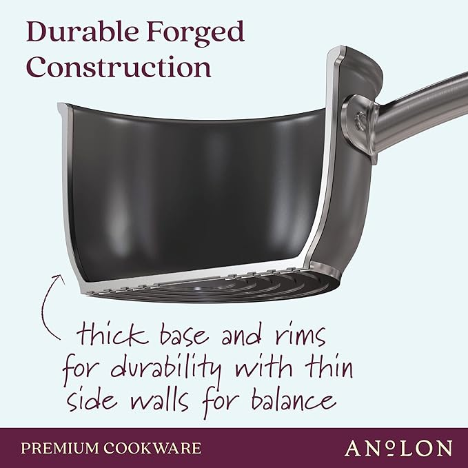 Anolon Accolade Forged Hard Anodized Nonstick Deep Frying Pan / Skillet with Helper Handle and Lid 12 Inch - Moonstone Gray