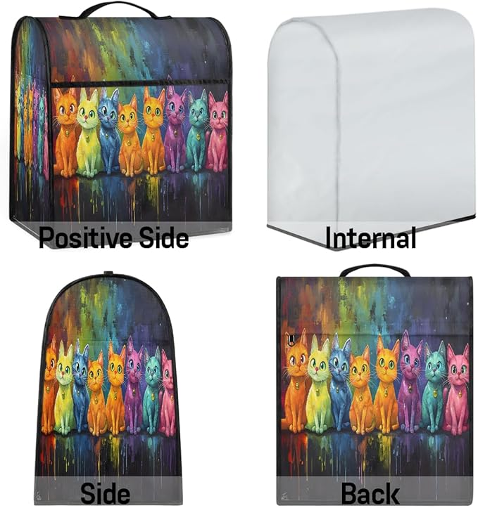 Kitchen Aid Mixer Cover Cat Color Oil Painting Stand Mixer Cover Compatible with 6-8 Quarts Stand Mixers Dust Covers with Zipper Pocket Foldable Washable Kitchen Aid Organizer Bag