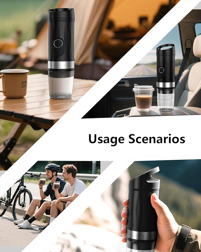 Portable Espresso Machine 3Minute Auto Heat12V Rechargeable Electri Coffee Maker 20 BaCompatible with NS DG Capsules and GroundCoffee for Camping Travelling RVing HikingandOffice (‌Charcoal black)