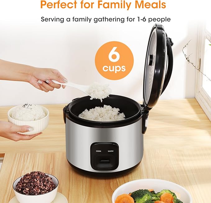 Rice Cooker &amp Steamer Simple 6 Cup(Uncooked)/12 Cup (Cooked)With Steaming BasketCompact Electric Rice Cooker Non-Stick Inner Pot For SoupsStewsGrains&ampOatmealOne Touch &amp Keep Warm Funct