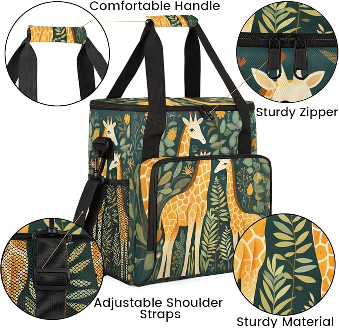 Forest Giraffe Coffee Maker Carrying Bag Retro Giraffe Travel Storage Bag Compatible with K-Mini or K-Mini Plus Single Serve Coffee Brewer Carrying Case with Multiple Pockets &amp Shoulder Strap
