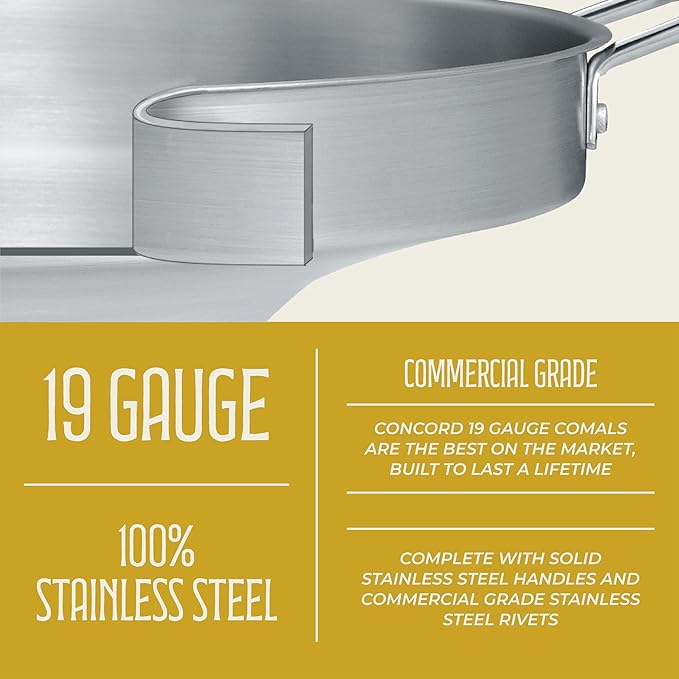 CONCORD Stainless Steel 3 Piece 22 Comal Cookware Set. Comales Discada Set
